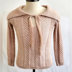 White House Black Market Cowlneck Sweater Front Tie Size XS Pink Cable Knit